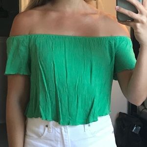 Off the shoulder green top